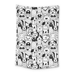 Seamless-pattern-with-black-white-doodle-dogs Small Tapestry by Jancukart