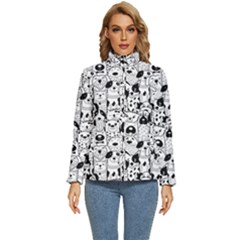 Seamless-pattern-with-black-white-doodle-dogs Women s Puffer Bubble Jacket Coat