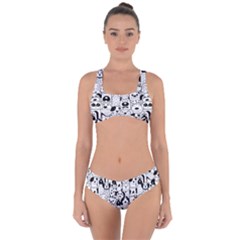 Seamless-pattern-with-black-white-doodle-dogs Criss Cross Bikini Set