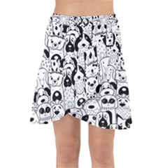 Seamless-pattern-with-black-white-doodle-dogs Wrap Front Skirt