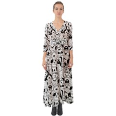 Seamless-pattern-with-black-white-doodle-dogs Button Up Boho Maxi Dress