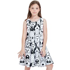 Seamless-pattern-with-black-white-doodle-dogs Kids  Skater Dress by Jancukart