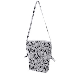 Seamless-pattern-with-black-white-doodle-dogs Folding Shoulder Bag by Jancukart