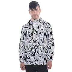 Seamless-pattern-with-black-white-doodle-dogs Men s Front Pocket Pullover Windbreaker