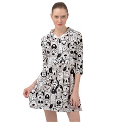 Seamless-pattern-with-black-white-doodle-dogs Mini Skater Shirt Dress