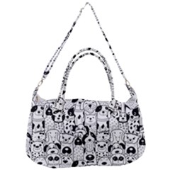 Seamless-pattern-with-black-white-doodle-dogs Removal Strap Handbag by Jancukart