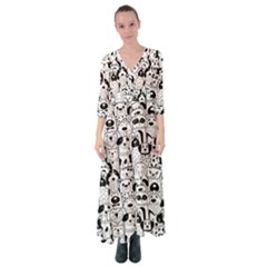 Seamless-pattern-with-black-white-doodle-dogs Button Up Maxi Dress