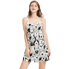 Seamless-pattern-with-black-white-doodle-dogs Summer Frill Dress by Jancukart