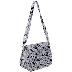 Seamless-pattern-with-black-white-doodle-dogs Saddle Handbag