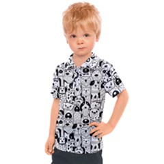 Seamless-pattern-with-black-white-doodle-dogs Kids  Polo Tee