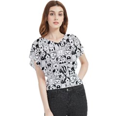 Seamless-pattern-with-black-white-doodle-dogs Butterfly Chiffon Blouse