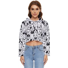 Seamless-pattern-with-black-white-doodle-dogs Women s Lightweight Cropped Hoodie