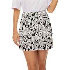 Seamless-pattern-with-black-white-doodle-dogs Mini Front Wrap Skirt by Jancukart