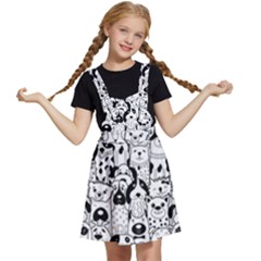 Seamless-pattern-with-black-white-doodle-dogs Kids  Apron Dress