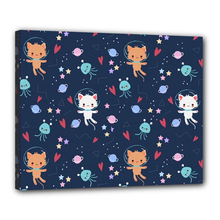 Cute-astronaut-cat-with-star-galaxy-elements-seamless-pattern Canvas 20  x 16  (Stretched)