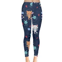 Cute-astronaut-cat-with-star-galaxy-elements-seamless-pattern Leggings 