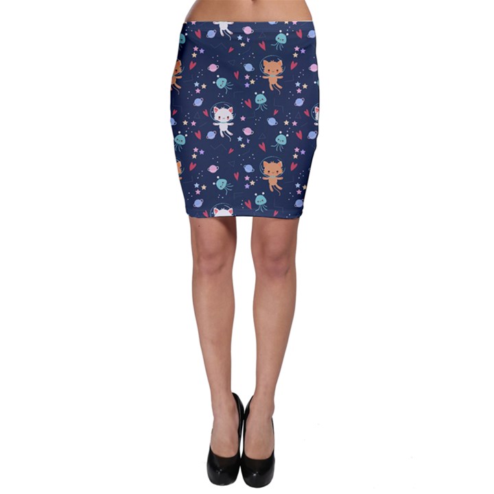 Cute-astronaut-cat-with-star-galaxy-elements-seamless-pattern Bodycon Skirt