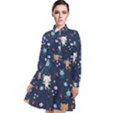 Cute-astronaut-cat-with-star-galaxy-elements-seamless-pattern Long Sleeve Chiffon Shirt Dress View1