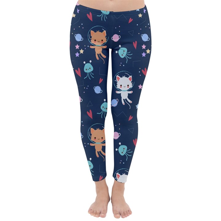 Cute-astronaut-cat-with-star-galaxy-elements-seamless-pattern Classic Winter Leggings