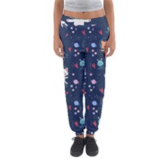 Cute-astronaut-cat-with-star-galaxy-elements-seamless-pattern Women s Jogger Sweatpants