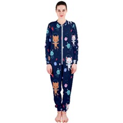 Cute-astronaut-cat-with-star-galaxy-elements-seamless-pattern OnePiece Jumpsuit (Ladies)