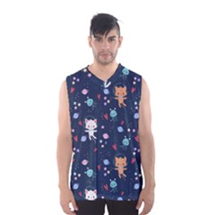 Cute-astronaut-cat-with-star-galaxy-elements-seamless-pattern Men s Basketball Tank Top by Jancukart