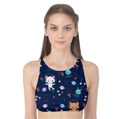 Cute-astronaut-cat-with-star-galaxy-elements-seamless-pattern Tank Bikini Top