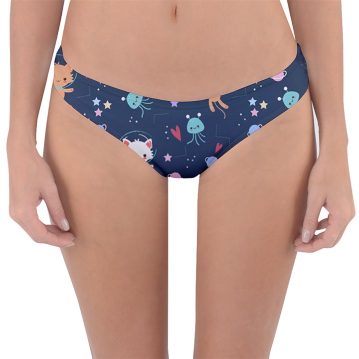 Cute-astronaut-cat-with-star-galaxy-elements-seamless-pattern Reversible Hipster Bikini Bottoms