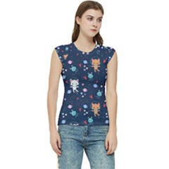 Cute-astronaut-cat-with-star-galaxy-elements-seamless-pattern Women s Raglan Cap Sleeve Tee