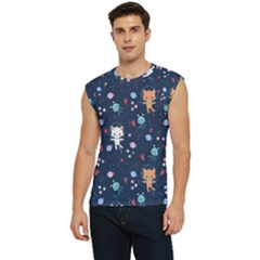 Cute-astronaut-cat-with-star-galaxy-elements-seamless-pattern Men s Raglan Cap Sleeve Tee