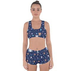 Cute-astronaut-cat-with-star-galaxy-elements-seamless-pattern Racerback Boyleg Bikini Set