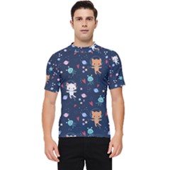 Cute-astronaut-cat-with-star-galaxy-elements-seamless-pattern Men s Short Sleeve Rash Guard