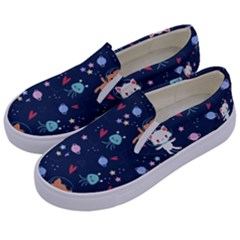 Cute-astronaut-cat-with-star-galaxy-elements-seamless-pattern Kids  Canvas Slip Ons