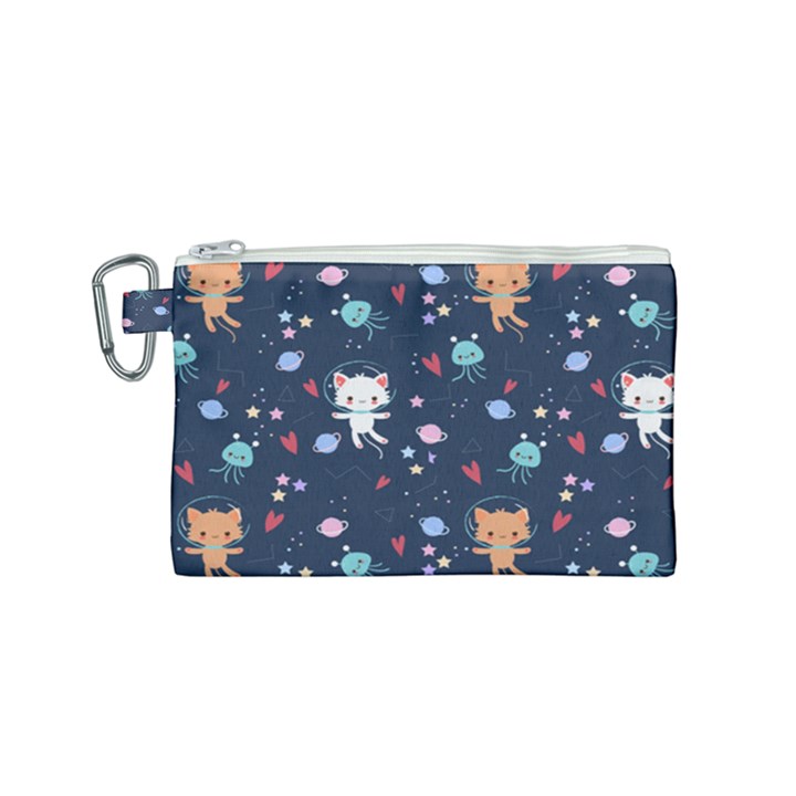 Cute-astronaut-cat-with-star-galaxy-elements-seamless-pattern Canvas Cosmetic Bag (Small)