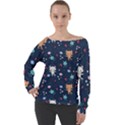 Cute-astronaut-cat-with-star-galaxy-elements-seamless-pattern Off Shoulder Long Sleeve Velour Top View1