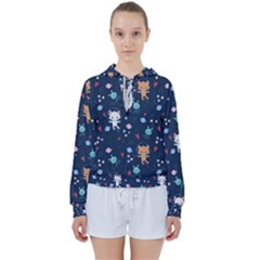 Cute-astronaut-cat-with-star-galaxy-elements-seamless-pattern Women s Tie Up Sweat