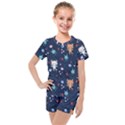 Cute-astronaut-cat-with-star-galaxy-elements-seamless-pattern Kids  Mesh Tee and Shorts Set View1