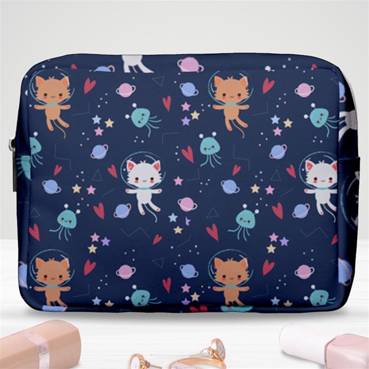 Cute-astronaut-cat-with-star-galaxy-elements-seamless-pattern Make Up Pouch (Large)