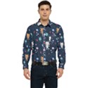 Cute-astronaut-cat-with-star-galaxy-elements-seamless-pattern Men s Long Sleeve Pocket Shirt  View1