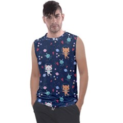 Cute-astronaut-cat-with-star-galaxy-elements-seamless-pattern Men s Regular Tank Top