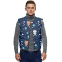 Cute-astronaut-cat-with-star-galaxy-elements-seamless-pattern Men s Short Button Up Puffer Vest	 View1