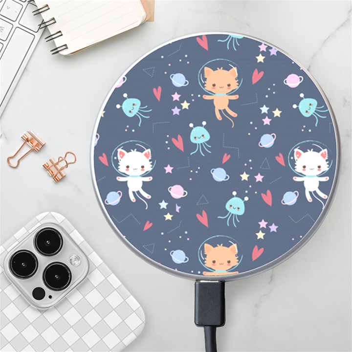 Cute-astronaut-cat-with-star-galaxy-elements-seamless-pattern Wireless Charger