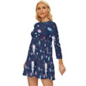 Cute-astronaut-cat-with-star-galaxy-elements-seamless-pattern Long Sleeve Babydoll Dress View2