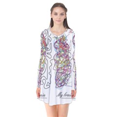 Neurodivergent Creative Smart Brain Long Sleeve V-neck Flare Dress by Wegoenart