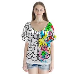 Brain Left Logic Language Science V-neck Flutter Sleeve Top by Wegoenart