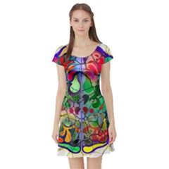 Brain Head Mind Man Silhouette Short Sleeve Skater Dress by Wegoenart