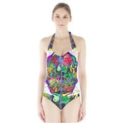 Brain Head Mind Man Silhouette Halter Swimsuit by Wegoenart