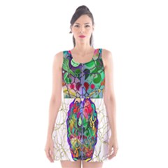 Brain Head Mind Man Silhouette Scoop Neck Skater Dress by Wegoenart