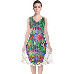 Brain Head Mind Man Silhouette V-neck Midi Sleeveless Dress  by Wegoenart