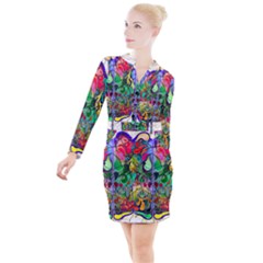 Brain Head Mind Man Silhouette Button Long Sleeve Dress by Wegoenart